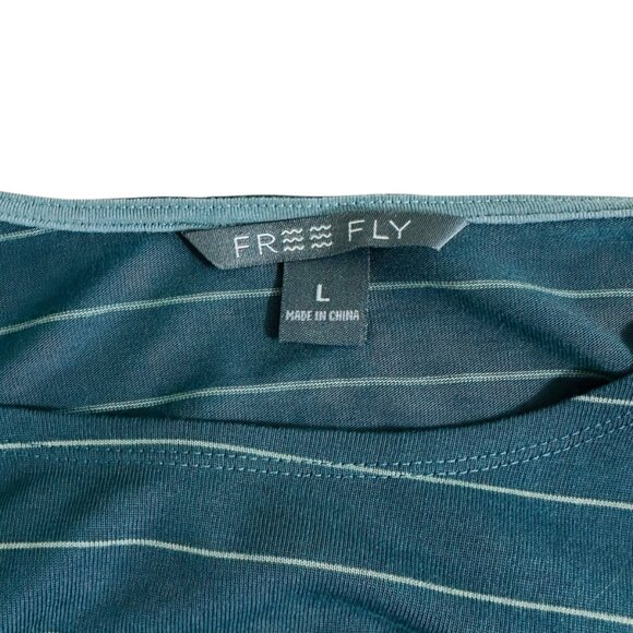 Free Fly Women's Size L Striped 3/4 Sleeve Bamboo Blue Top - Picture 4 of 7